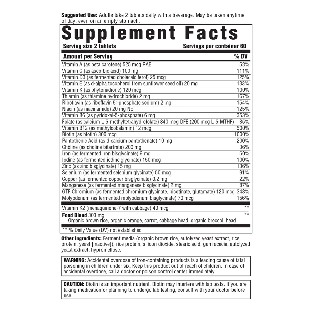Women’s 40+ Multivitamin - Daily Multivitamin for Women 40 and Over - Includes Methylated Folate and B12 - Made Without 9 Food Allergens - 120 Tablets (60 Servings)