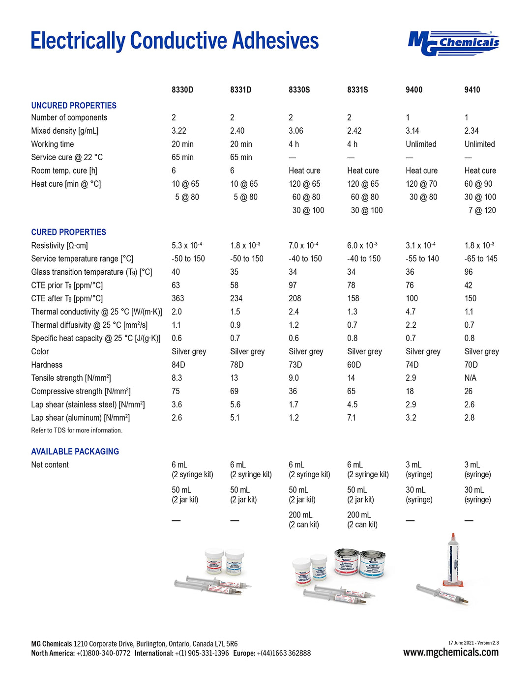8330S Silver Epoxy Adhesive, Extreme Conductivity, 4 hr. Working time, 21 g, 2 Dispeners (8330S-21G)
