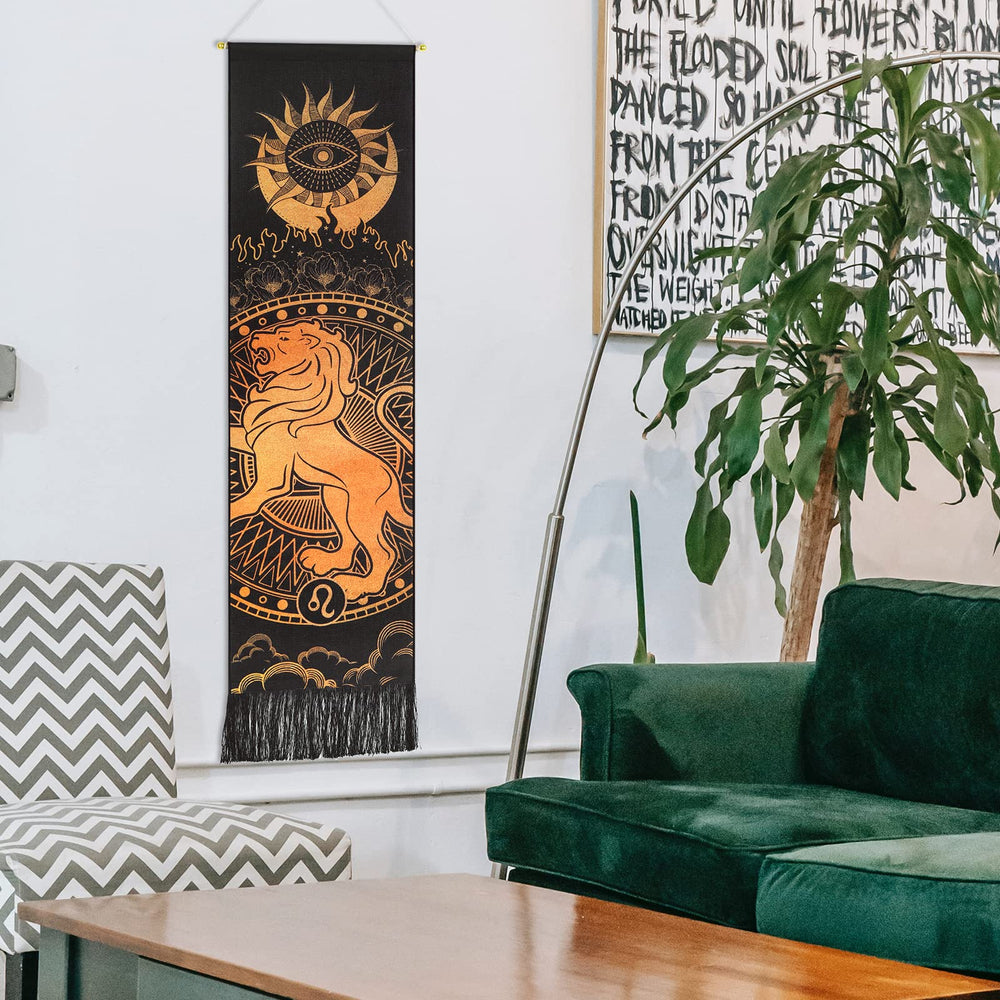 Leo Tapestry Sun and Moon Tapestry Zodiac Tarot Tapestry Constellation Leo Tapestry Hippie Astrology Tapestry Wall Hanging for Room (Leo, 12.8 x 51.2 inches)