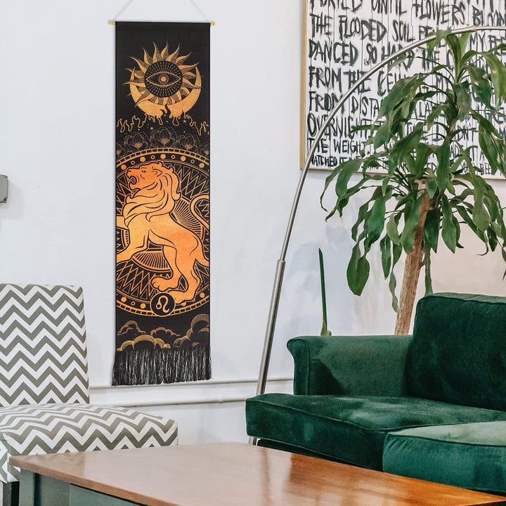Leo Tapestry Sun and Moon Tapestry Zodiac Tarot Tapestry Constellation Leo Tapestry Hippie Astrology Tapestry Wall Hanging for Room (Leo, 12.8 x 51.2 inches)