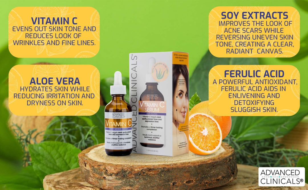 Advanced Clinicals Vitamin C Facial Serum Skin Care Anti-Aging Moisturizer Potent Vitamin C Face Lotion For Dry Skin, Age Spots, Wrinkle Repair, & Uneven Skin Tone, 1.75 Fl Oz (Pack of 2)