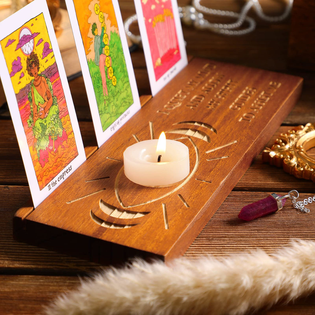Wooden Tarot Card Stand Moon Phase Tarot Card Holder Stand Rectangle Card Display Stand Lenormand or Oracle Pagan Altar Supplies Tarot Card Decor for Divination Tools