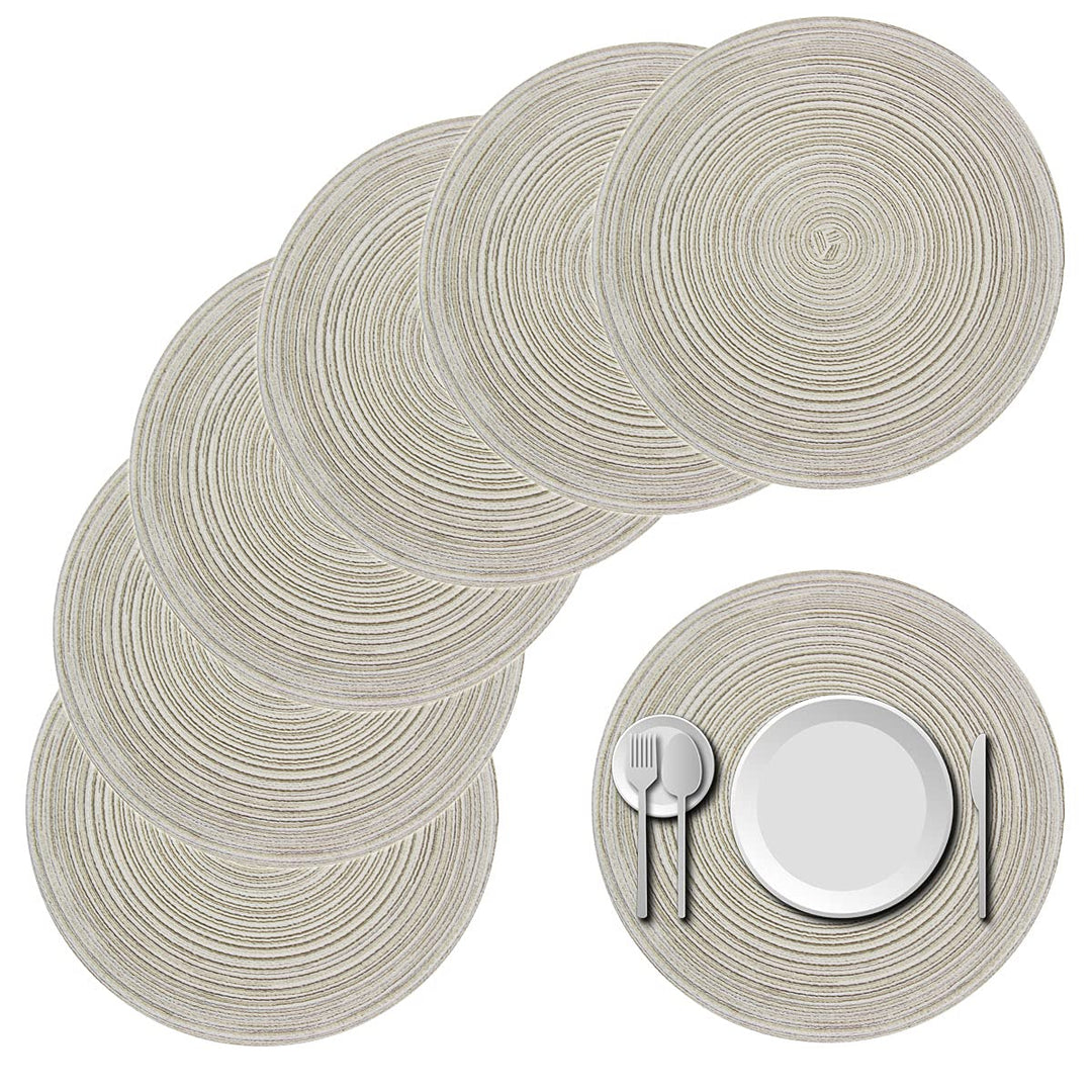 , Round Woven Placemats Set of 6, Elegant 15 inch Placemats for Dining Tables Indoor Outdoor Party Decor (Ivory Cream), 15In Round Mats 6