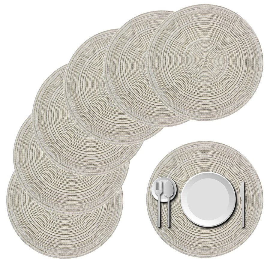 , Round Woven Placemats Set of 6, Elegant 15 inch Placemats for Dining Tables Indoor Outdoor Party Decor (Ivory Cream), 15In Round Mats 6