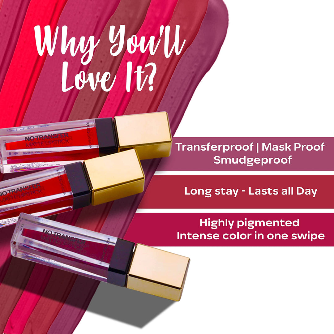 Faces Canada No Transfer Matte Liquid Lip Color, Mask Proof, Transfer Proof, Lasts all day, Enriched with Chamomile Oil, Highly pigmented, One Stroke Color, Wine Lip Color, Grammar Nazi 3.5 ml