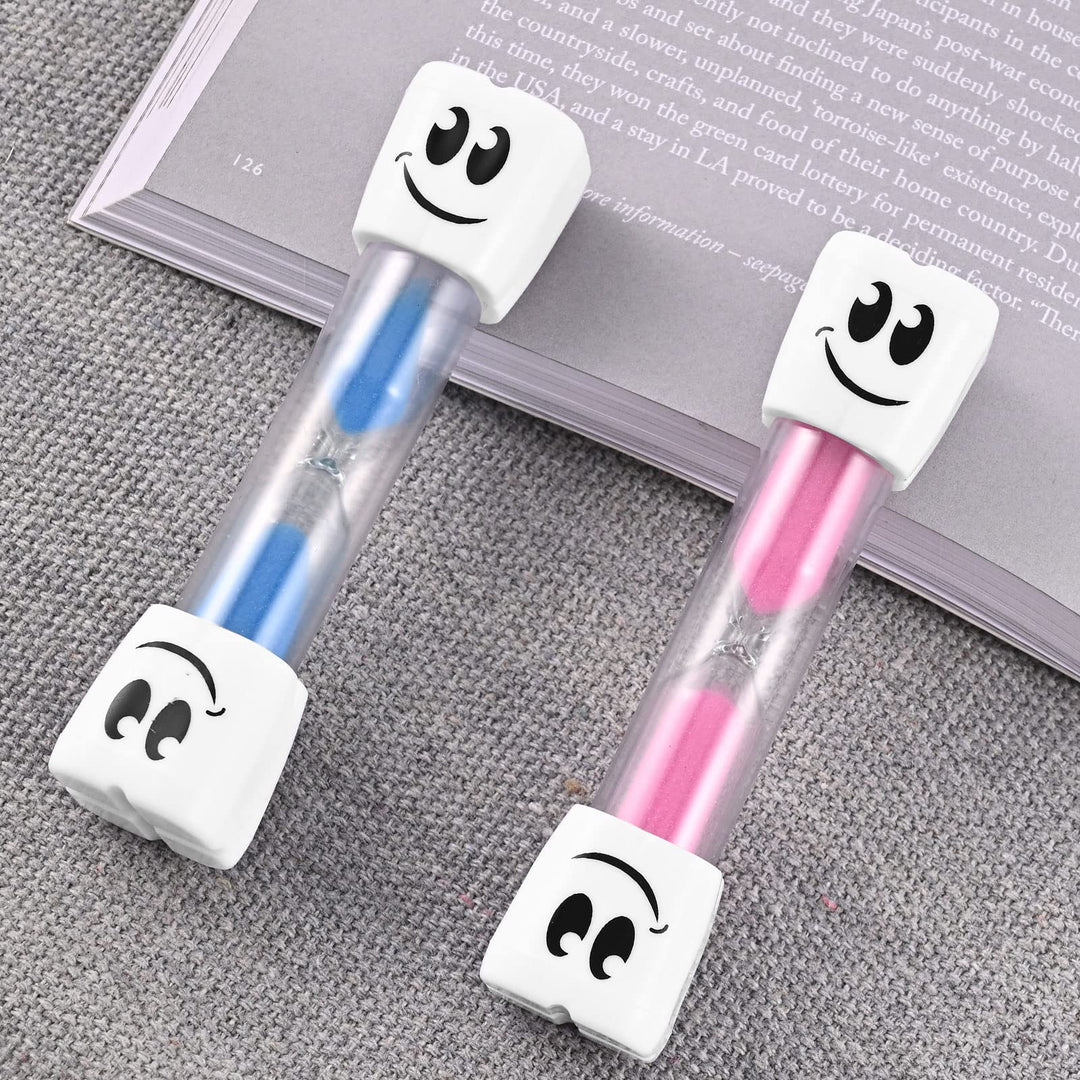 2 Minute Toothbrush Sand Timer for Kids -Set of 2 Small Blue and Pink Smiley Hour Glass