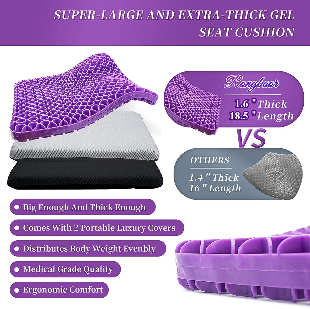 Extra-Large Gel Seat Cushion, Breathable Honeycomb Design Pain Relief Egg Seat Cushion - Home Office Chair Cars Wheelchair