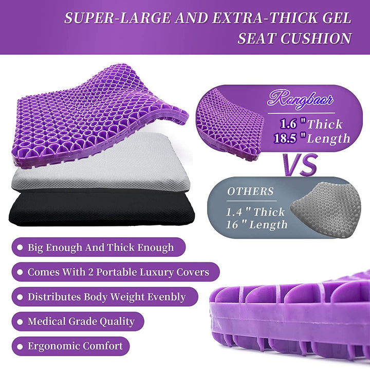 Extra-Large Gel Seat Cushion, Breathable Honeycomb Design Pain Relief Egg Seat Cushion - Home Office Chair Cars Wheelchair