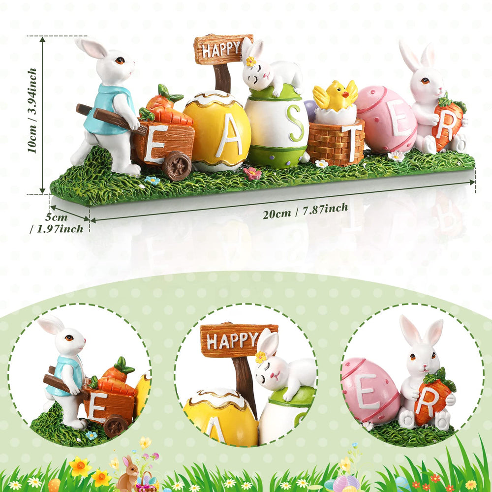 Happy Easter Decorations Resin Bunny Decorations Easter Table Decorations Spring Bunny Figurines Home Decor with Colorful Eggs and Carrots for Household and Office Table Decoration