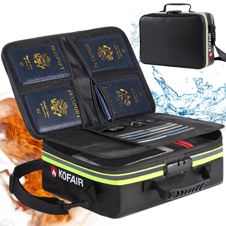 Fireproof Document Bag (16 x 11 x 5 inch) with Lock &amp; Reflective Strip, Fireproof Document Lock Box with Shoulder Strap, Multi-Layer Important Document Safe Storage, Fire Safe File Organizer
