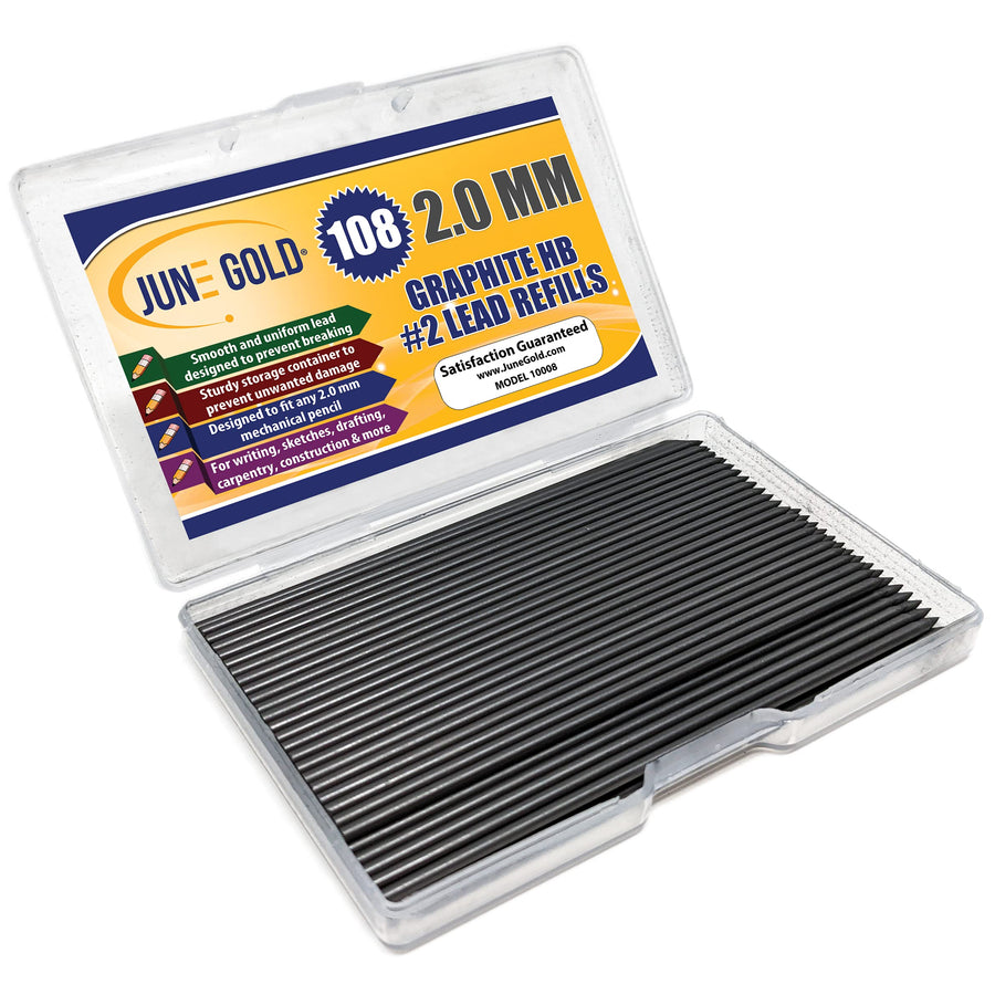 108 Pieces, 2.0 mm HB #2 Lead Refills, 90 mm Length, Extra Bold Thickness, Break Resistant Lead/Graphite