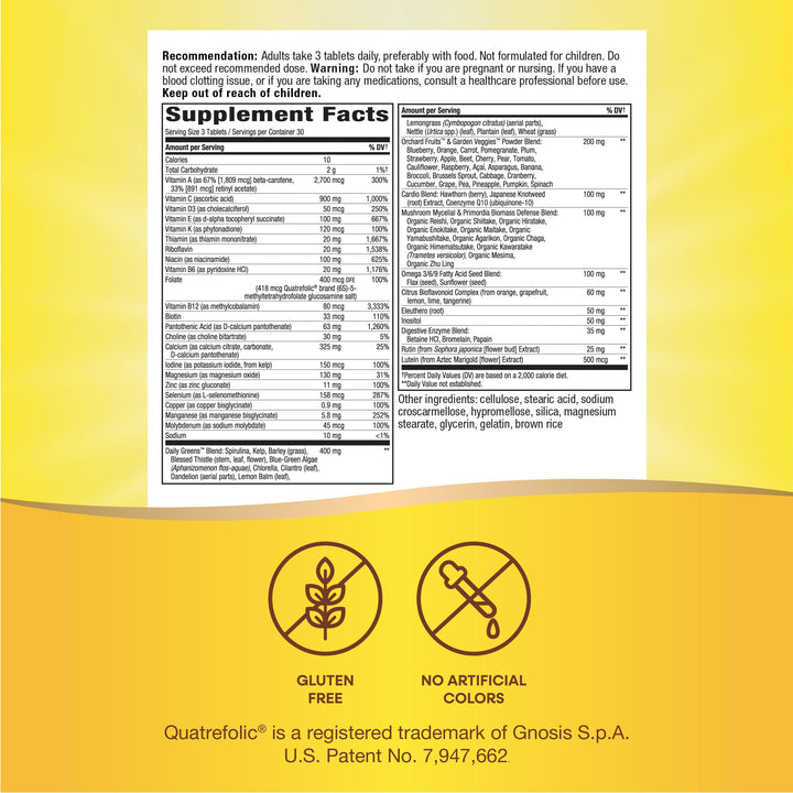 Nature&#39;s Way Alive! Max3 Potency Adult Complete Multivitamin, High Potency B-Vitamins to Support Energy Metabolism*, with Methylated B12 and Folate, No Added Iron, 90 Tablets (Packaging May Vary)