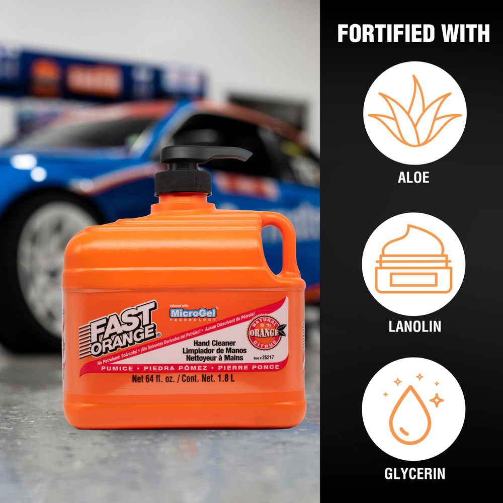 Permatex 25217 Pumice Lotion, Heavy Duty Hand Cleaner, Natural Citrus Scent, Waterless Cleaner For Mechanics, Strong Grease Fighter, 1/2 Gallon, Orange, 64 Fl Oz (Pack of 1)