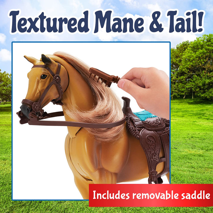 | Quarter Horse with Moveable Head, Realistic Sound and 14 Grooming Accessories | Blue Ribbon Champions Deluxe Toy Horses