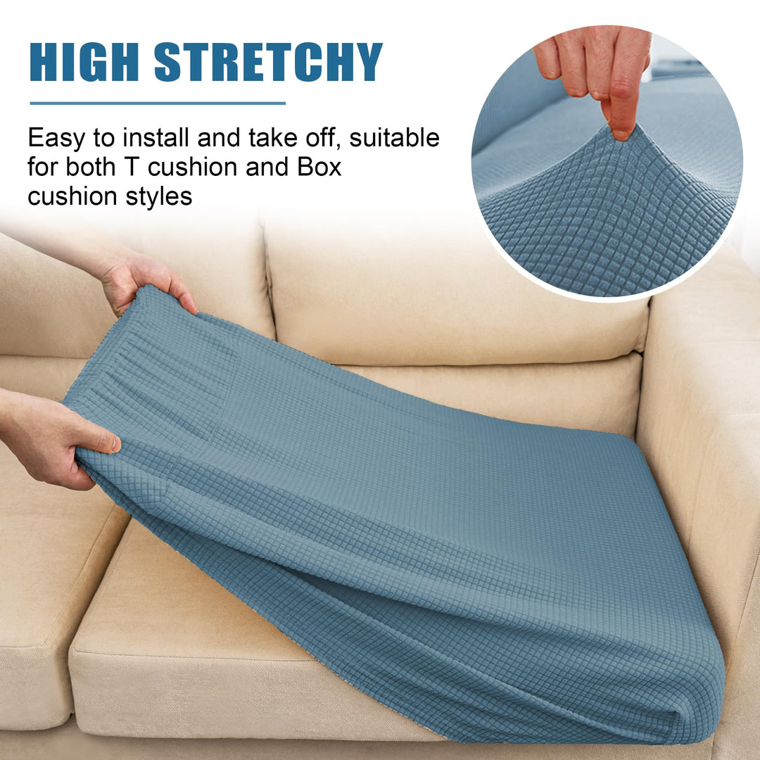 Water Repellent Sofa Seat Slipcovers Stretch Cushion Covers, Seaters Replacement for Furniture Protector, Soft Flexibility with Elastic Bottom (Small, Dusty Blue)