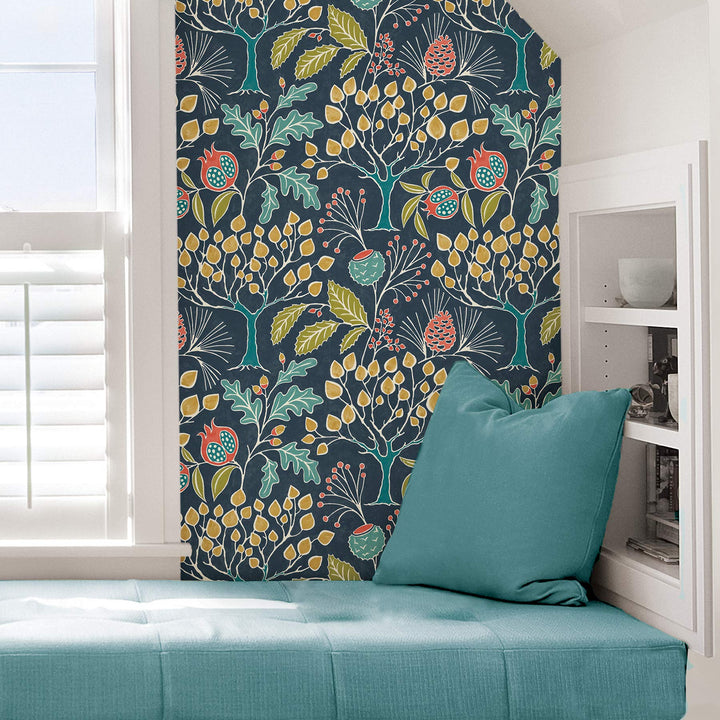 NU3038 Groovy Garden Navy Peel &amp; Stick Wallpaper, Multicolor
