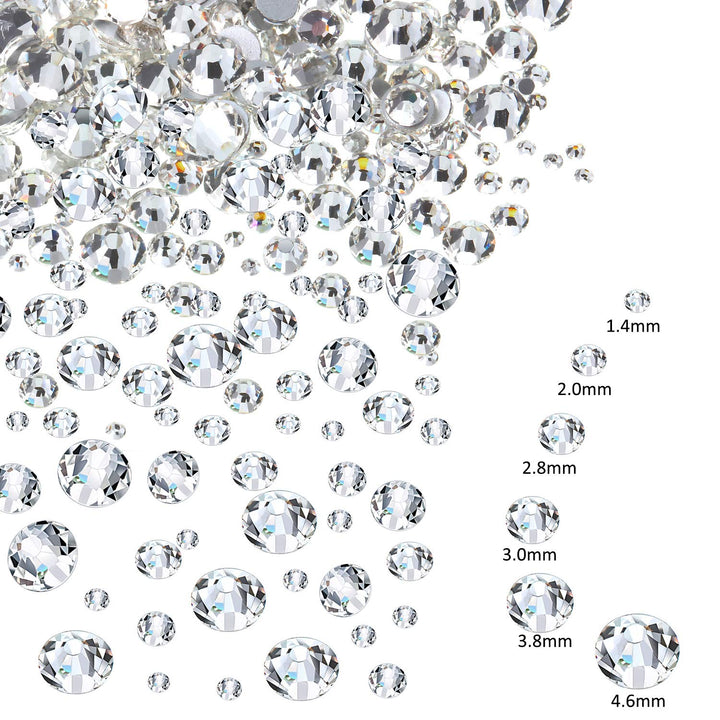 8030 Pieces Flatback Rhinestones Round Rhinestones Glass Gems Stones with 6 Mixed Sizes for Nail Art Phone Decorations Crafts DIY (8030 Pieces, 1.4-4.6 mm)