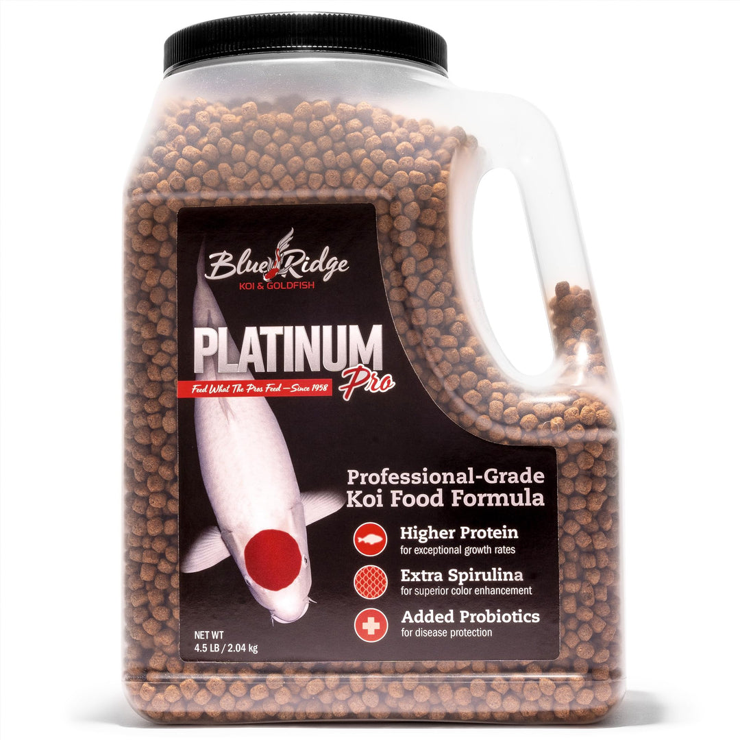 Blue Ridge Koi Fish Food 4.5lb - Koi Food 3/16” Platinum Pro Formula Goldfish Food, Premium Fish Food for Ponds, Floating Pond Pellets Fish Food