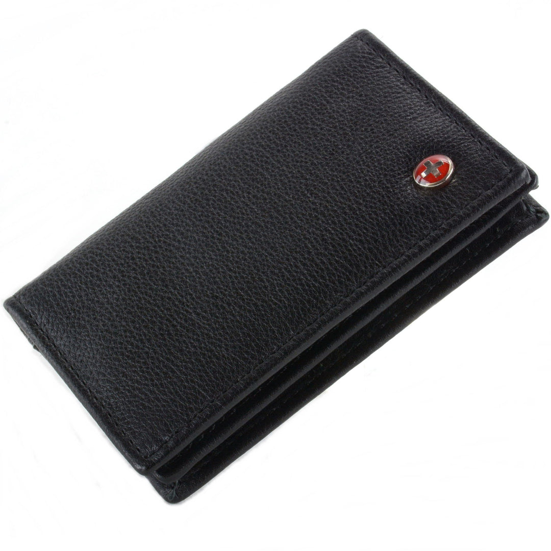 Classic Leather Business Card Wallet with ID Window - Expandable pocket - Thin Slim Billfold Credit Card Case