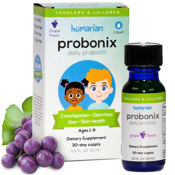 Humarian Liquid Probiotics for Kids Aged 1-9 Years Old - Superior 8-Strain Probiotic Drops to Fortify Gut Health, Immunity and More - 30-Day Supply - Tasty Grape Flavor