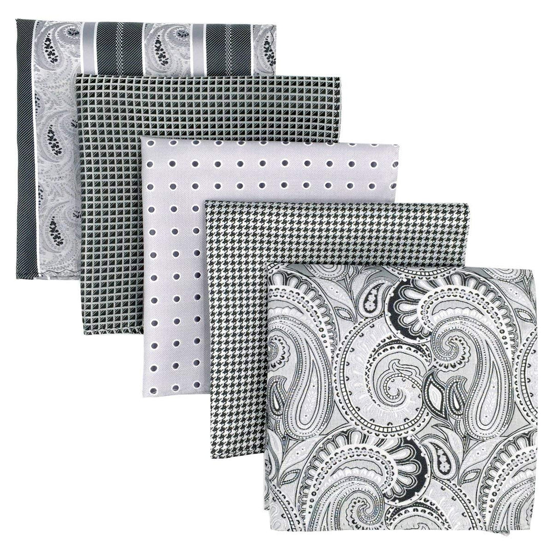 SHLAX&amp;WING 5 Pieces Assorted Mens Silk Pocket Square Handkerchiefs Set 22