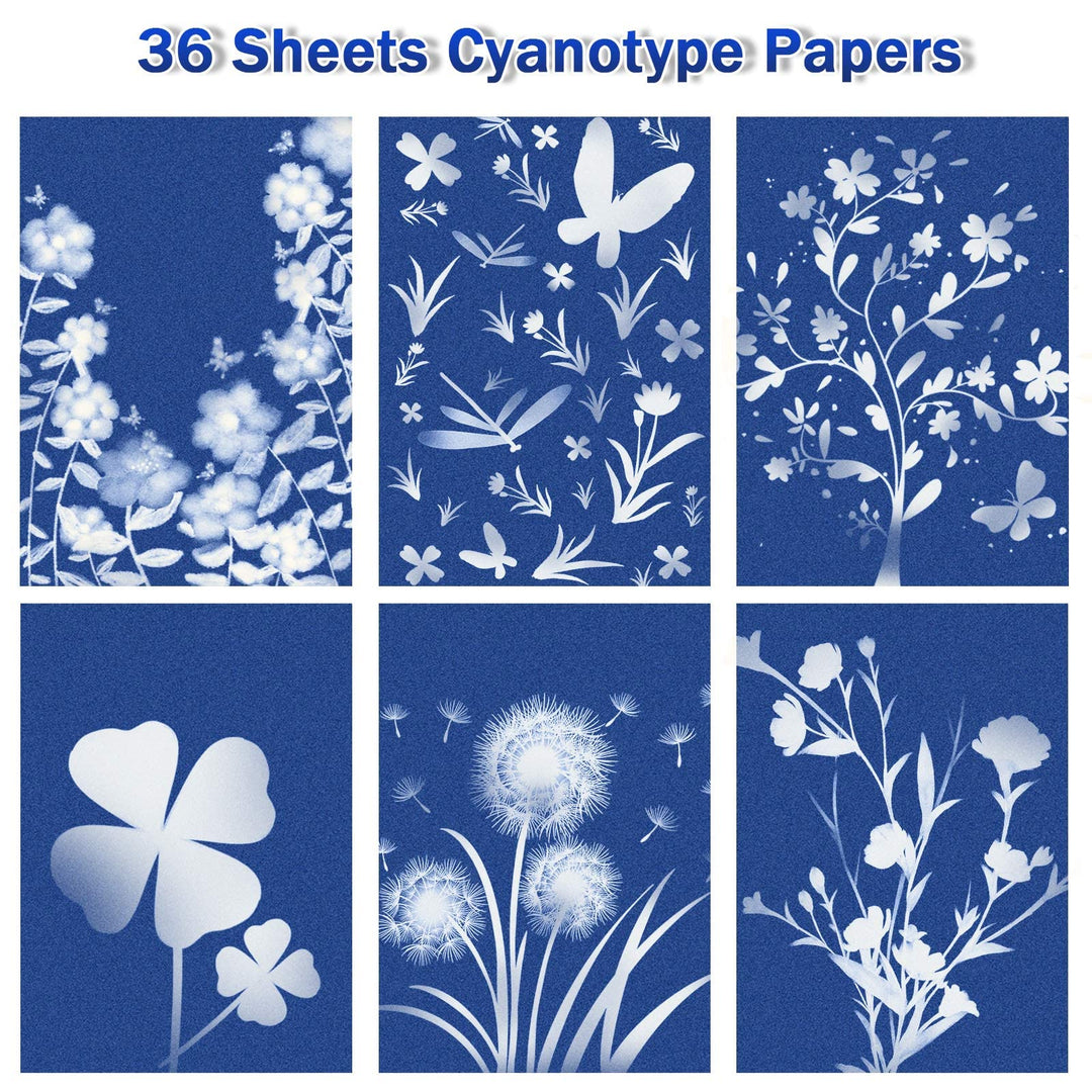 Sun Print Paper Kit, 36 Sheets Cyanotype Papers High Sensitive Nature Sun/Solar Activated Sun Printing Art Paper for Arts Crafts DIY Project