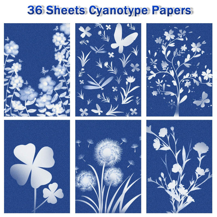 Sun Print Paper Kit, 36 Sheets Cyanotype Papers High Sensitive Nature Sun/Solar Activated Sun Printing Art Paper for Arts Crafts DIY Project