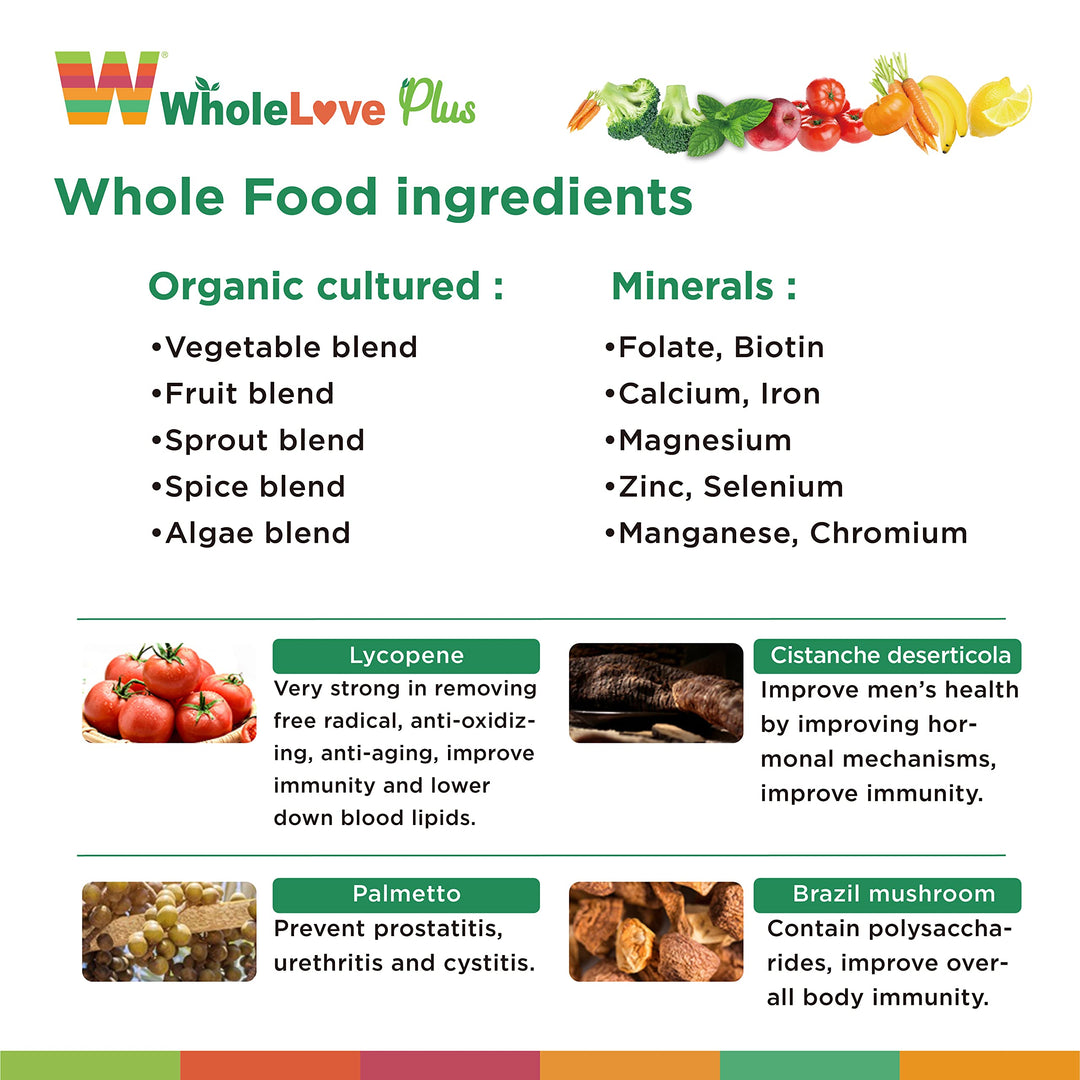 WholeLove Plus Women&#39;s Organic Whole Food Multivitamin, 60 Tables Health Supplements for Immune Support, Vitamin Vegan
