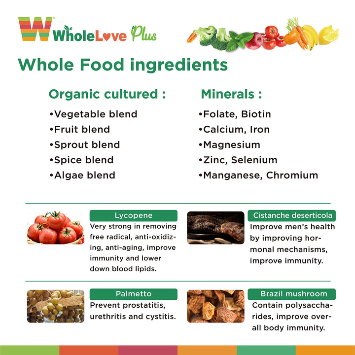 WholeLove Plus Women&#39;s Organic Whole Food Multivitamin, 60 Tables Health Supplements for Immune Support, Vitamin Vegan