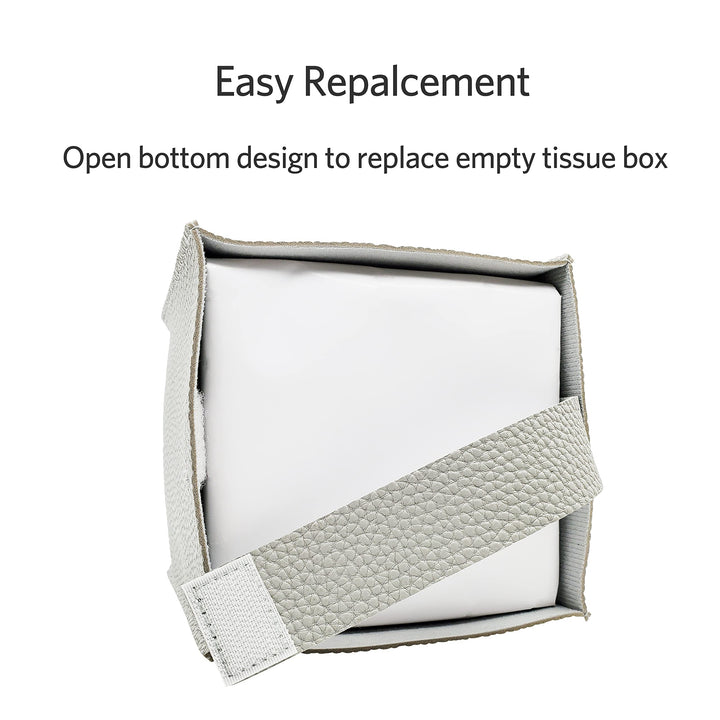 Tissue Box Cover, Modern Square Tissue Box Organizer, Decorative PU Leather Facial Paper Holder for Bathroom Vanity Countertop, Night Stand, Bedroom Dresser, Office Desk, Car (White)