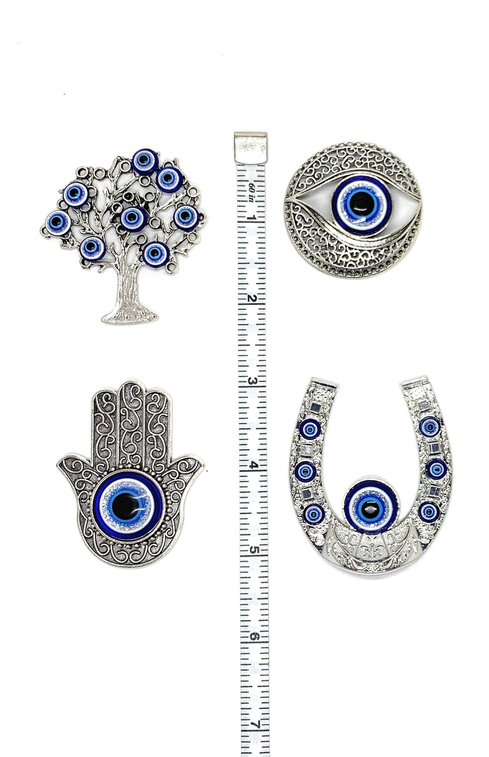 Hamsa Hand Charm Magnet - For Fridge, Office, & Kitchen - Evil Eye Protection and Good Luck Symbol - Decorations & Home Accessories - Multi-Use Metal Alloy Magnet (Silver Hamsa 1 Eye)