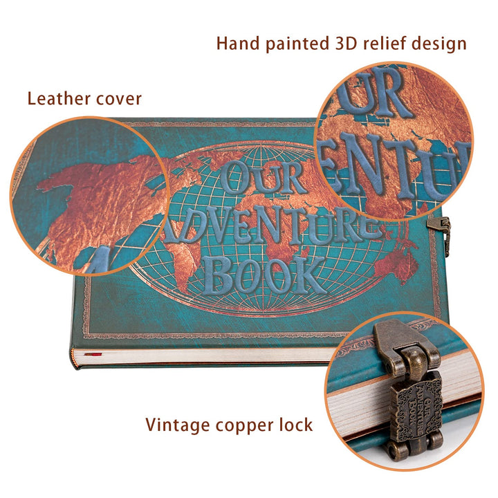 Our Adventure Book 180 Pages Scrapbook Photo Album,Retro Style Embossed Letter Leather Cover Travel Diary Journal Scrap Book For Couples,Memory Book For Anniversary Wedding,Valentines Day Gifts