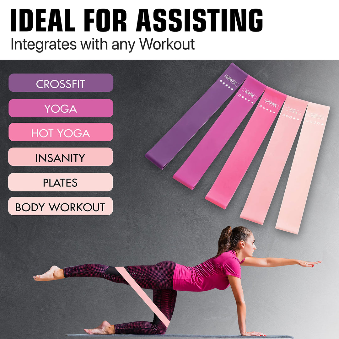 Mini Loop Resistance Bands,5 Different Levels Exercise Bands,Perform Better , for Home or Gym Workouts with Instruction Guide and Carry Bag