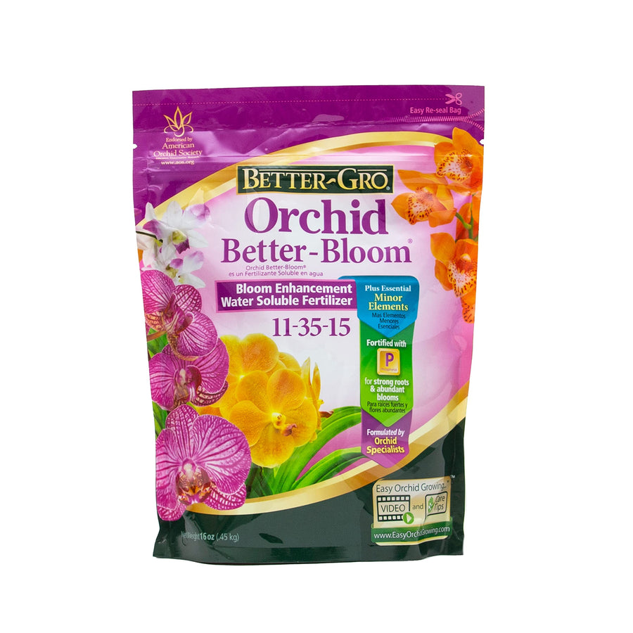 Orchid Better-Bloom 11-35-15 - Urea-Free Bloom Fertilizer for Orchids, High-Content Phosphorus for Vibrant Blooms, Water Soluble, Ideal for Indoor House Plants - 16 oz Resealable Bag