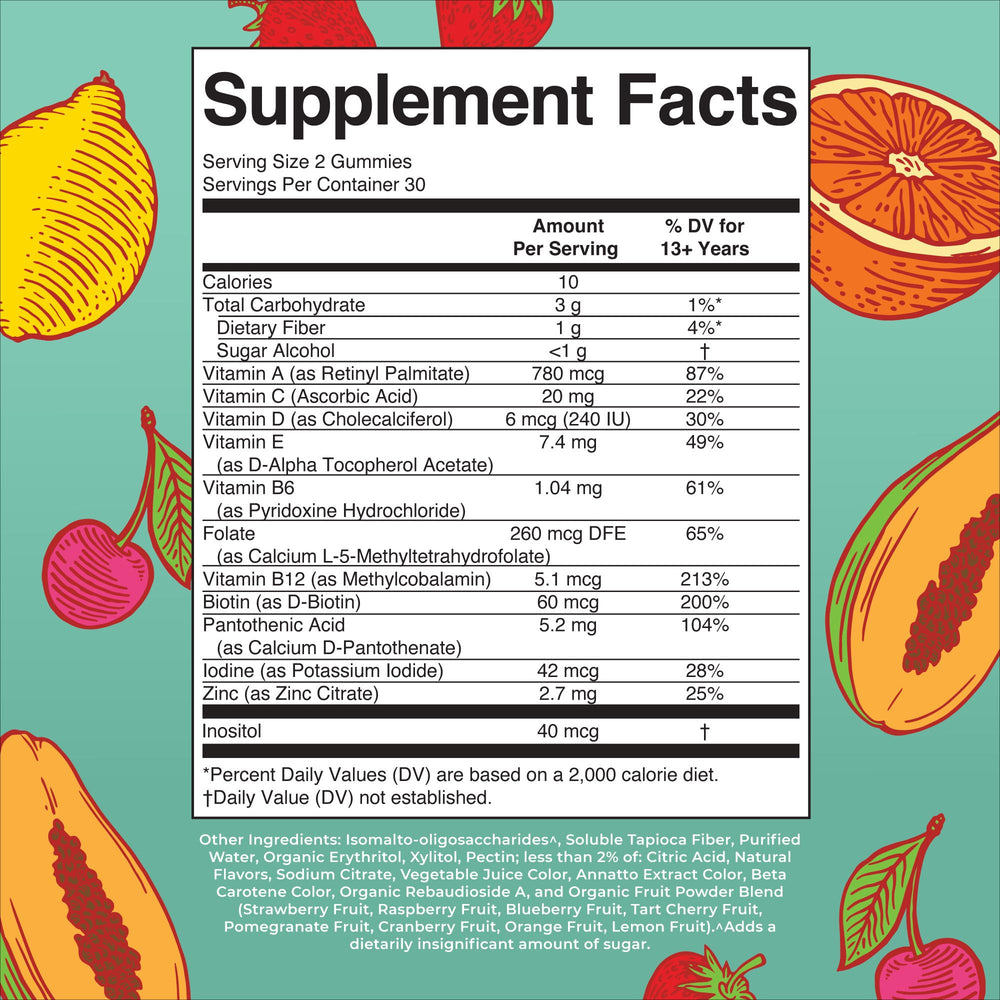 Multivitamin for Teens | Teen Multivitamin Multimineral Gummies with Vitamin B, C, D and E, Biotin, Zinc | Teen Vitamins | Vegan | Sugar Free | Gluten Free | 60 Count