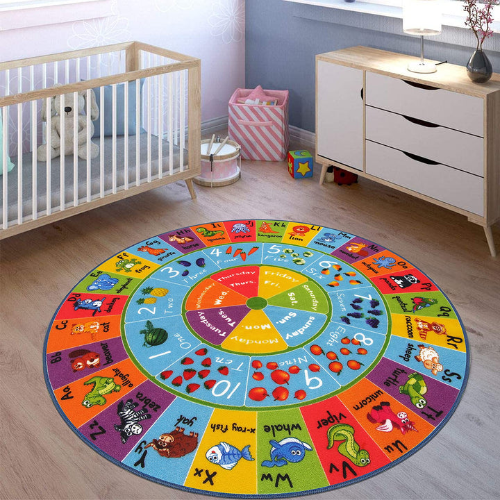 HEBE Kids Play Rug 4ft ABC Alphabet Numbers Shapes Educ