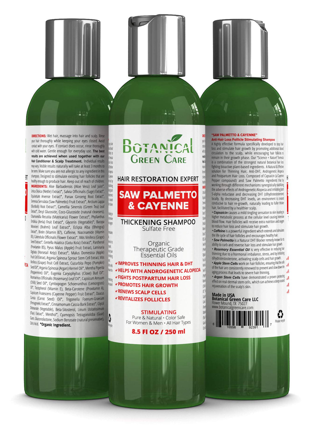 Saw Palmetto &amp; Cayenne Shampoo, Thickening shampoo for thinning hair, Hair loss shampoo, sulfate free
