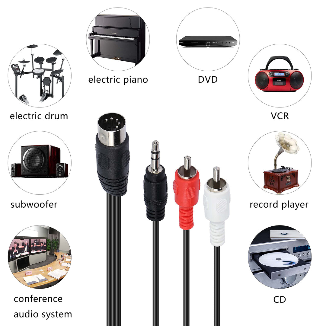 XMSJSIY Din MIDI 5 Pin to RCA and 3.5mm Cable, 5 Pin DI