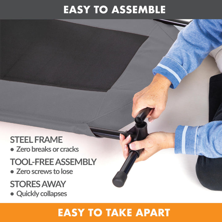 K&amp;H Pet Products Outdoor Elevated Dog Cot, Breathable Cooling Elevated Cot Hammock Pet Bed for Large Dogs, Washable Mesh Cover, Raised Metal Frame, Collapsible, Portable - Large 42 X 30in Gray