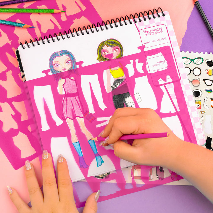 I Love Fashion Sketch Portfolio, Includes Sketch Pad with Stencils &amp; Stickers, Fashion Design Sketch Book for Girls, Ideal Drawing Kit for Kids