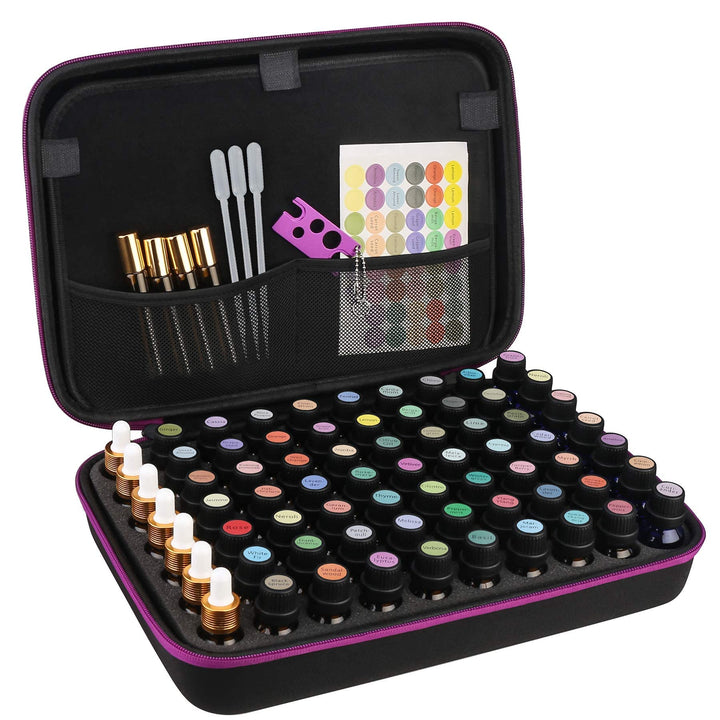 Essential Oil Storage Holder Organizer Carrying Case, Essential Oils Box Holds 70 Bottles 5ml 10ml 15ml 20ml Bottle for doTerra, Young Living Oils, Essential Oil Bag with Labels &amp; Bottle Opener