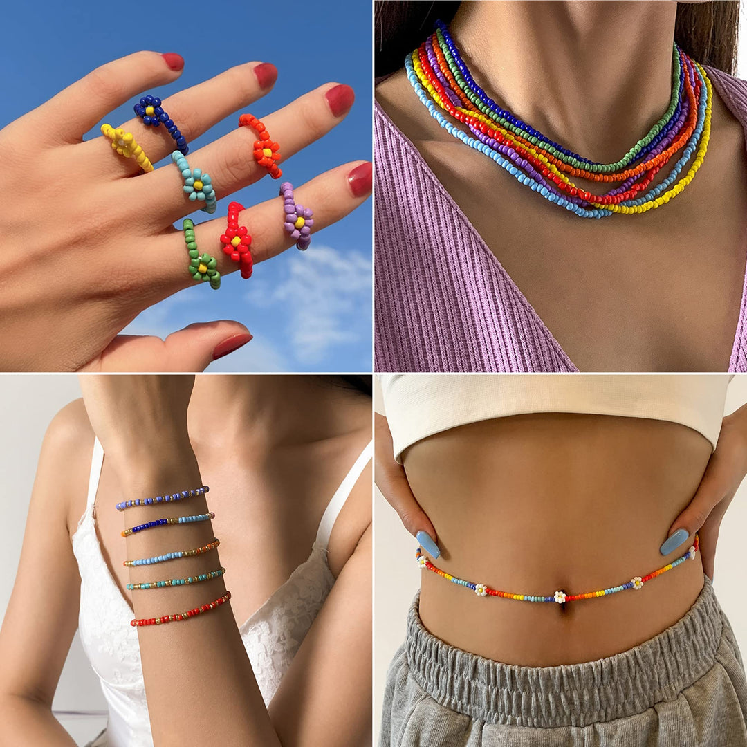 2400Pcs 6/0 4mm Seed Beads for Jewelry Making, Bulk Pony Opaque Bead Colorful Neon Beads Set for DIY Bracelet Earring Necklace Craft with Crystal Elastic String