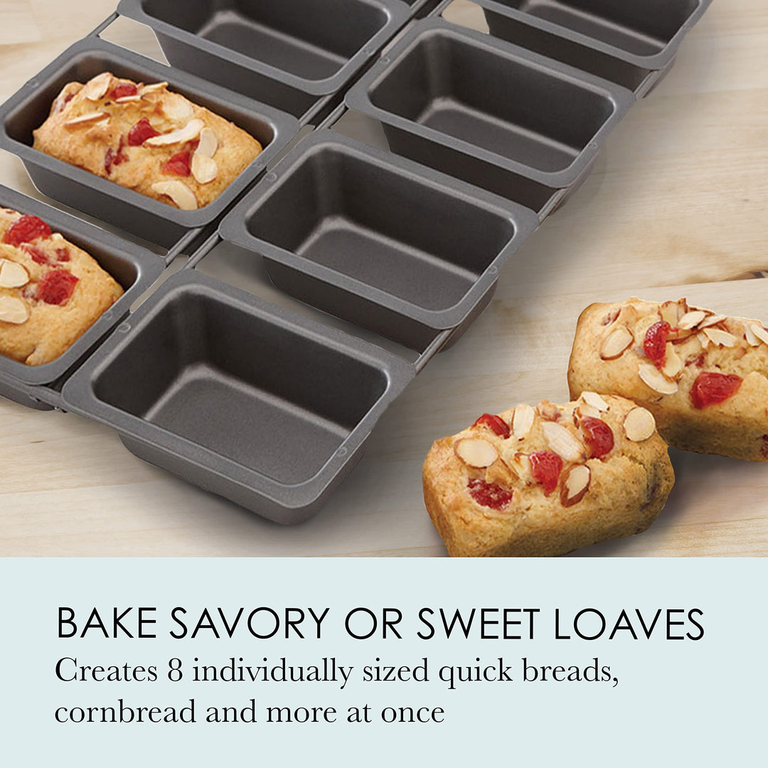 Professional 8-Cup Non-Stick Linked Mini Loaf Pans, 12.75-Inch-by-9-Inch