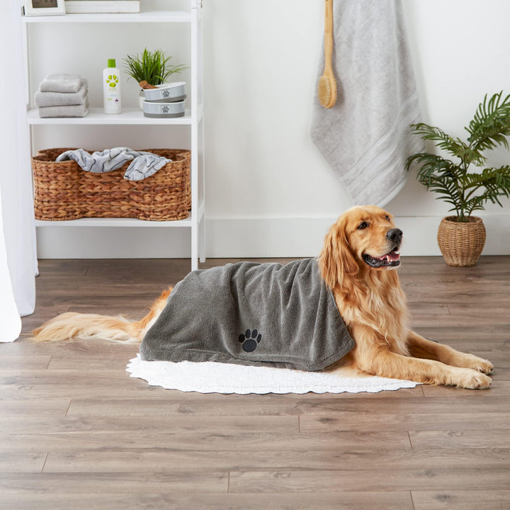 Pet Grooming Towel Collection Absorbent Microfiber X-Large, 41x23.5, Embroidered Gray