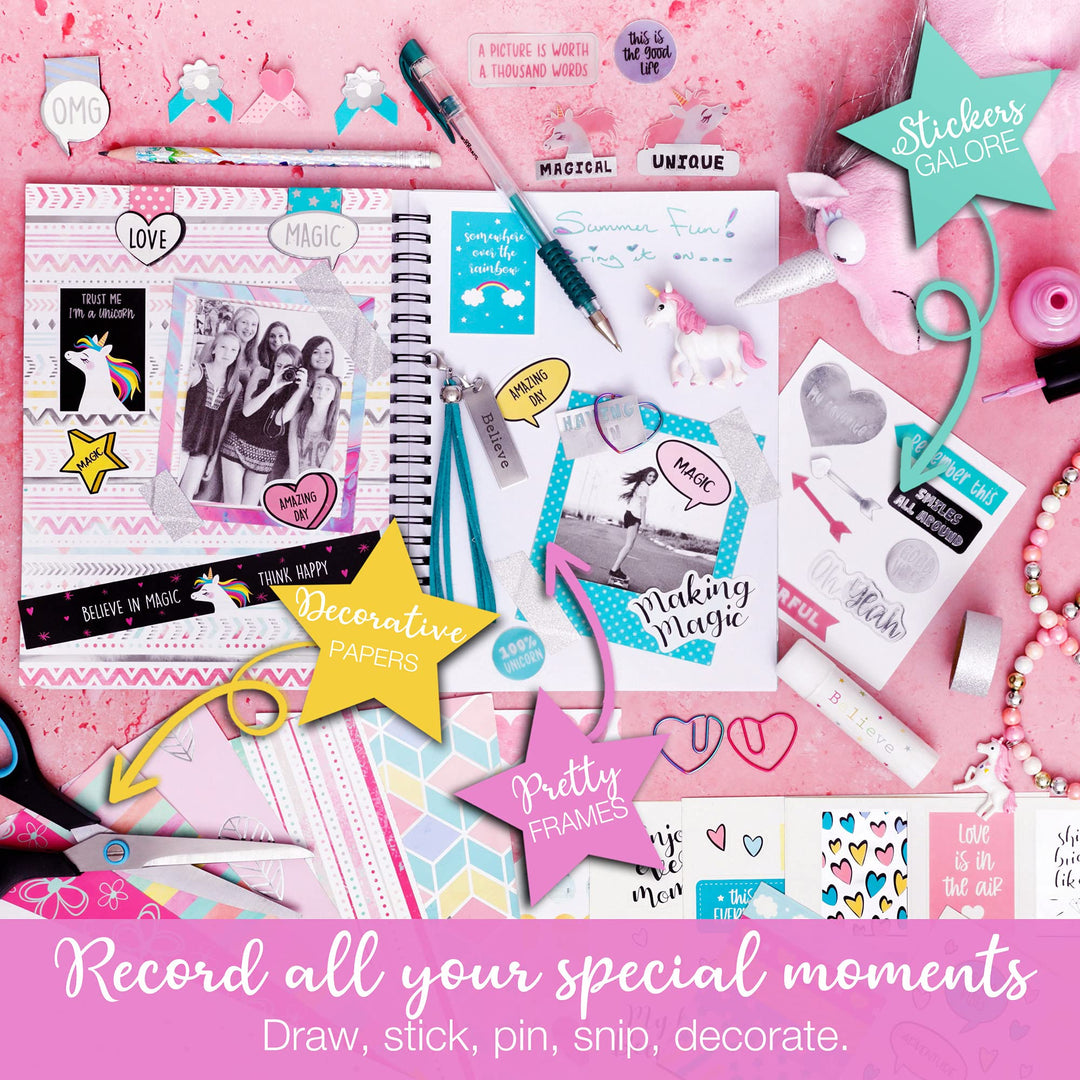 DIY Unicorn Journaling Set/Scrapbook Kit for Girls - Includes Scrapbooking Supplies Plus Augmented Reality Experience (STEM Toys) Use As Kids Planner, Organizer, Diary &amp; Craft Kits