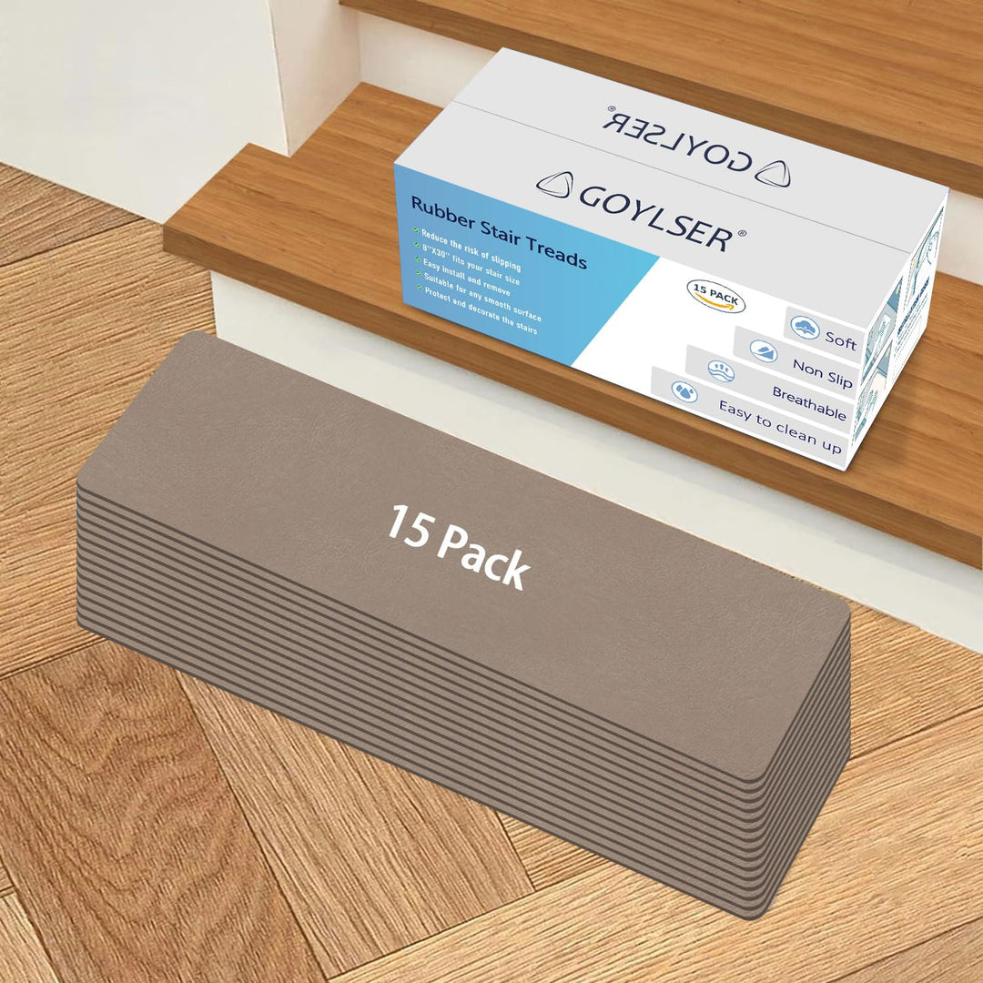 Carpet Stair Treads Set of 15, Non Slip Stair Carpet Treads Pads, 8x30 Brown Stair Rug for Wooden Step, Basement Stair Mats Covers for Pet and Kids