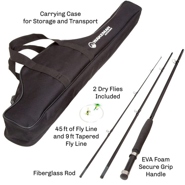 Fly Fishing Rod and Reel Combo - Including Carrying Case, Flies, and Fishing Line - Charter Series Gear and Accessories (Black)