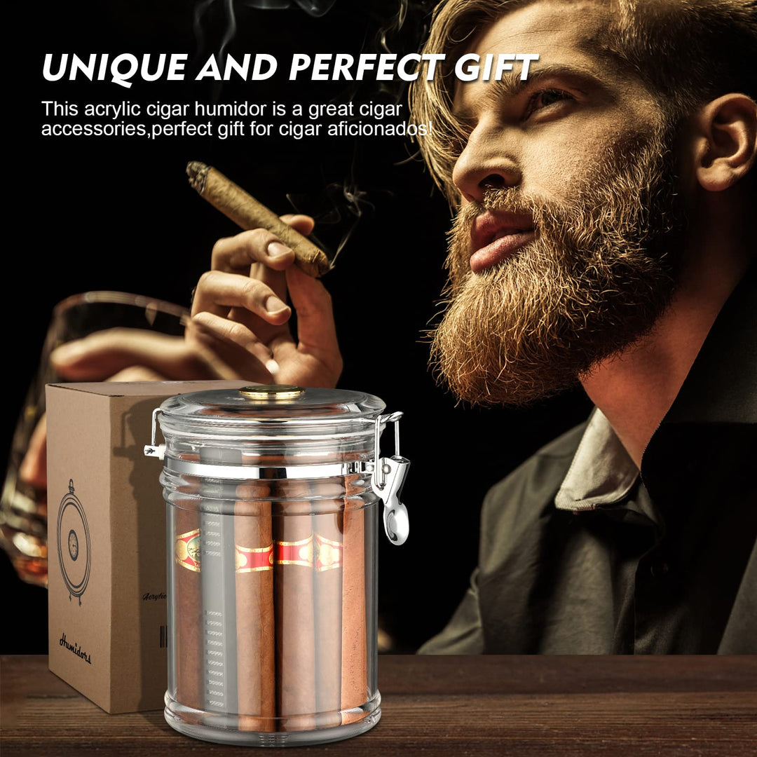 Acrylic Humidor Jar with Humidifier and Hygrometer,humidor That can Hold About 18 Cigars (Clear)