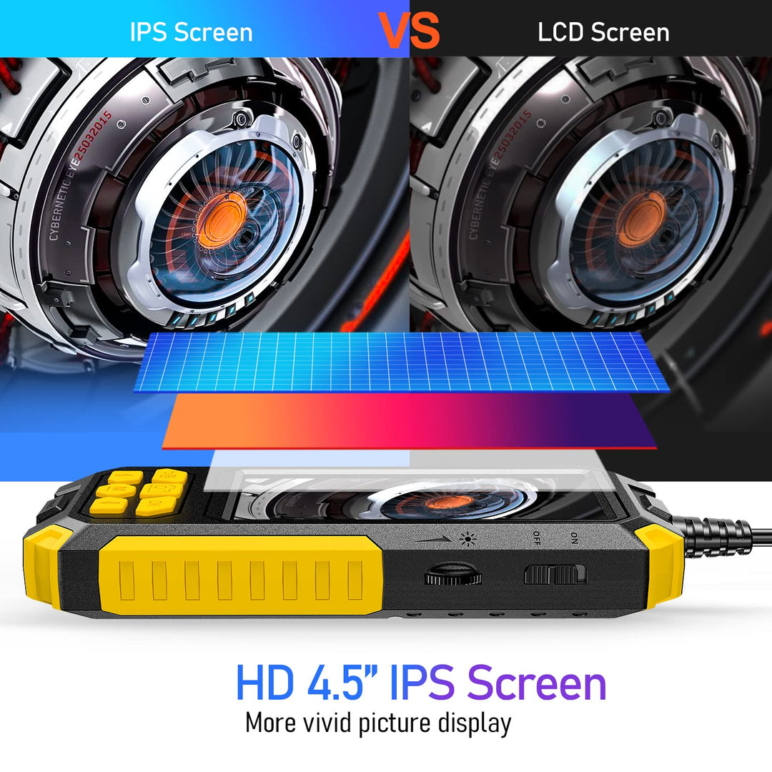 Dual Lens Endoscope Camera, 1080P HD Borescope Inspection Camera 4.5&#39;&#39; IPS Screen IP67 Waterproof Snake Camera with 8 LED Light, Semi-Rigid Cable,32GB Card and Helpful Tool (16.4FT)