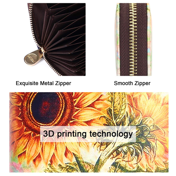 RFID Credit Card Holder Wallets for Women Leather Cartoon Patterns Zipper Card Case for Ladies Girls/Gift Box 018